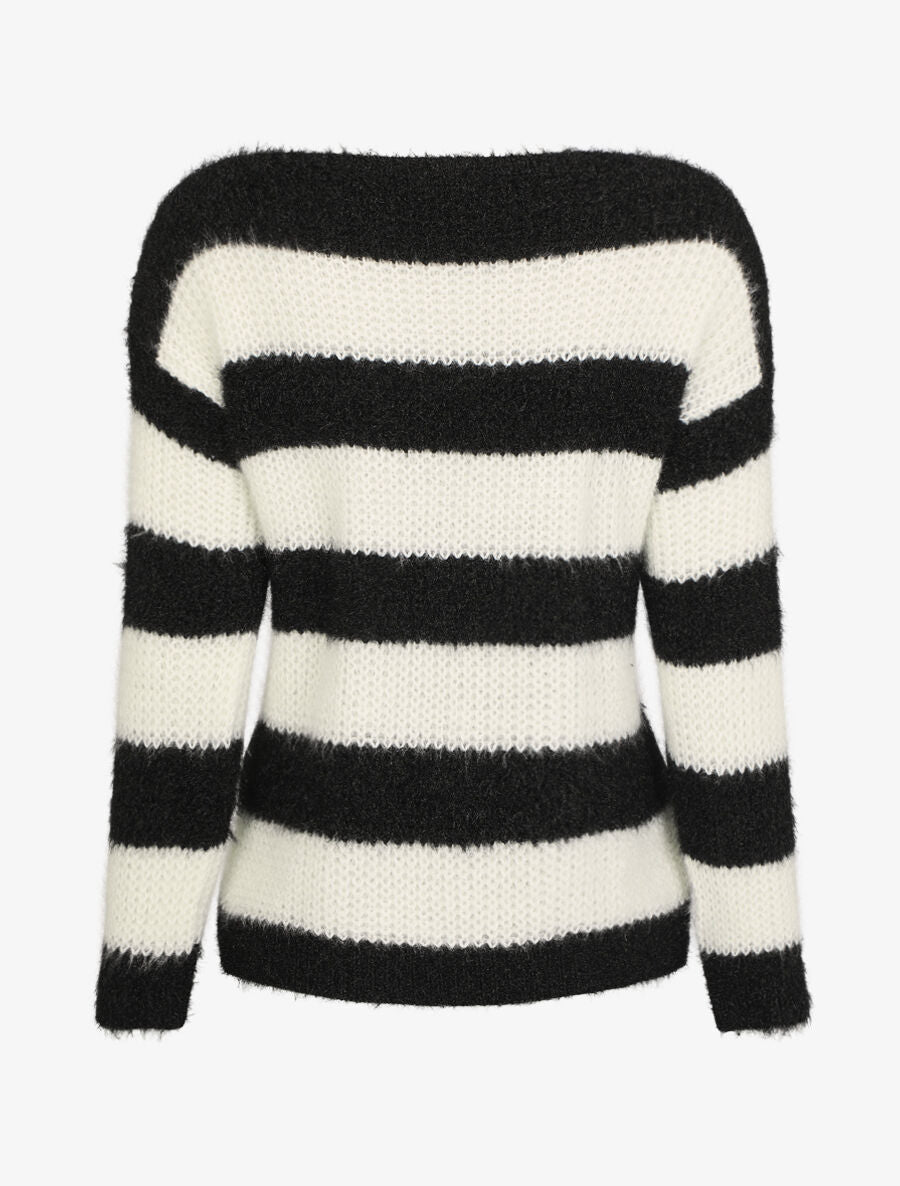Pull en maille à rayures - Noir - 2
