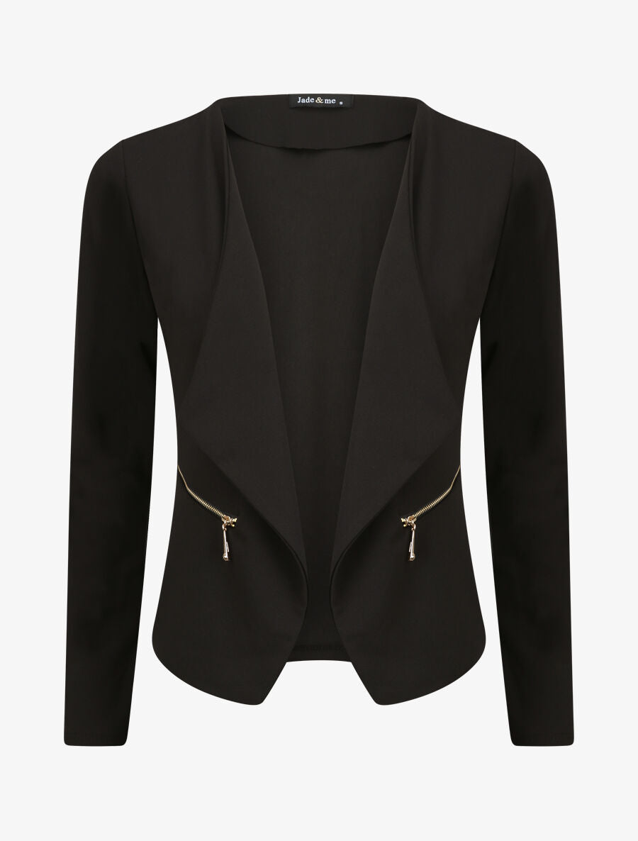 Veste courte à pans biseautés et poches à zip - Noir - 1