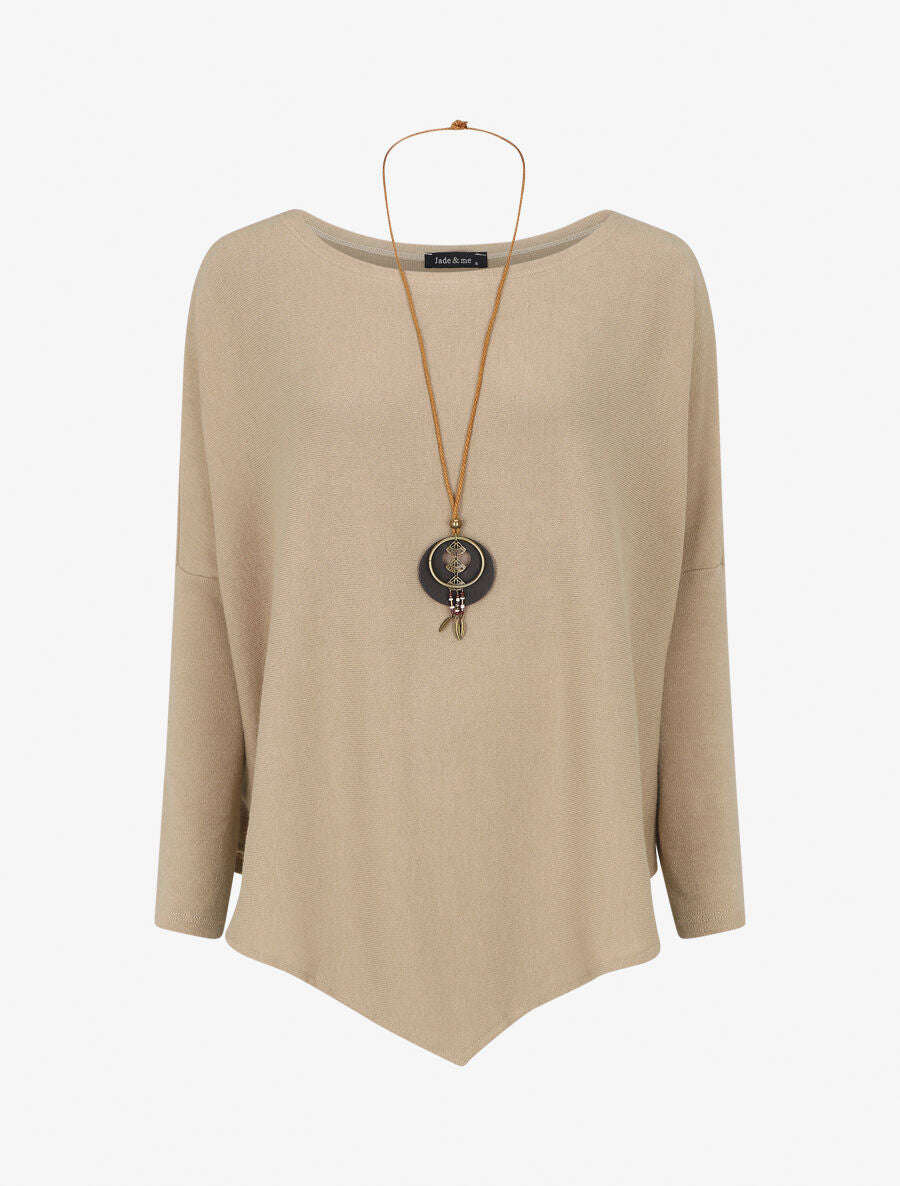 Pull ample uni en V - Beige - 1
