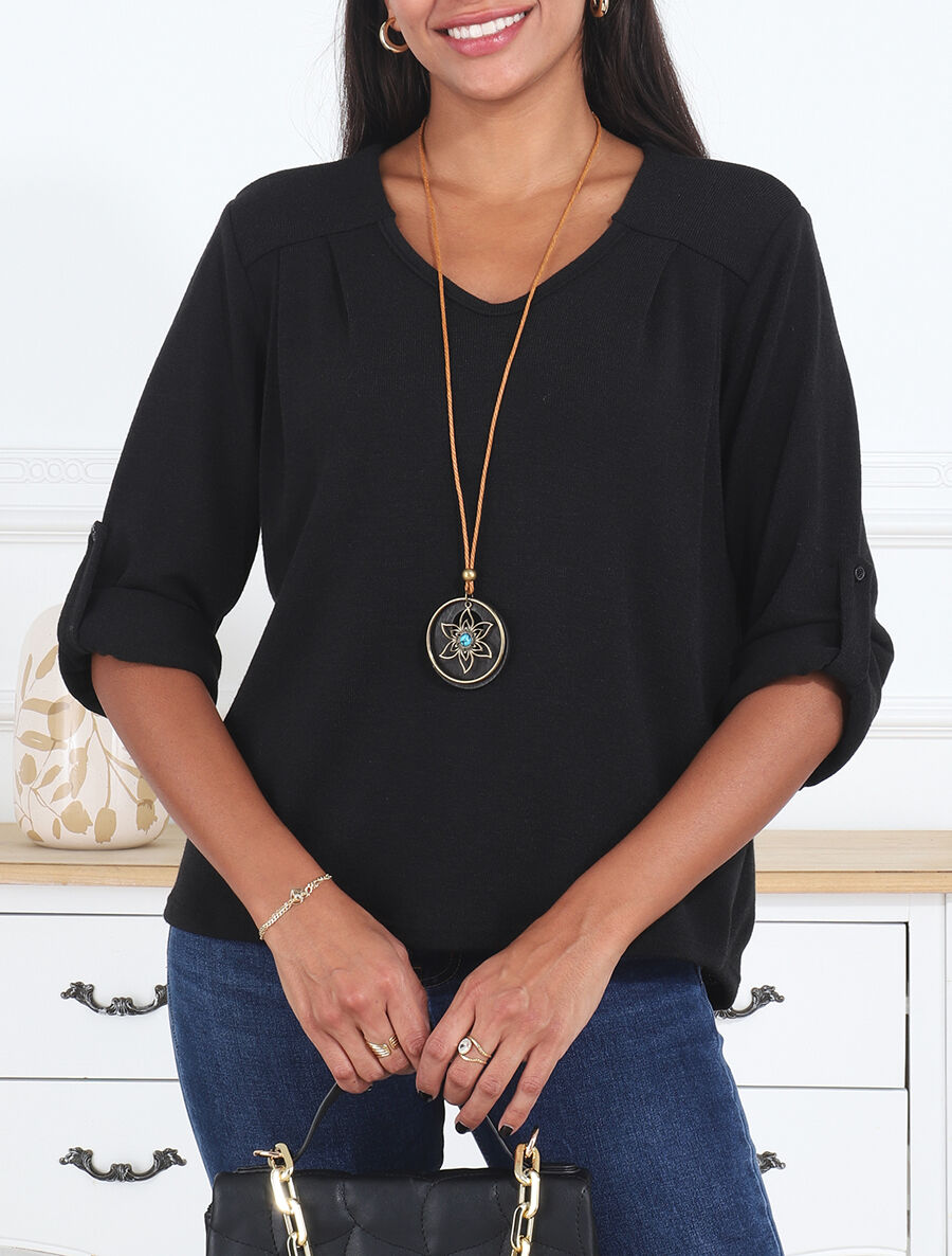 Pull ample uni col V - Noir - 4
