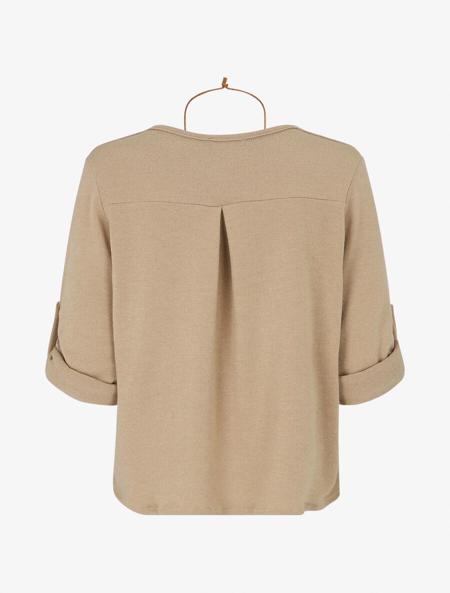 Pull ample uni col V - Beige - 2