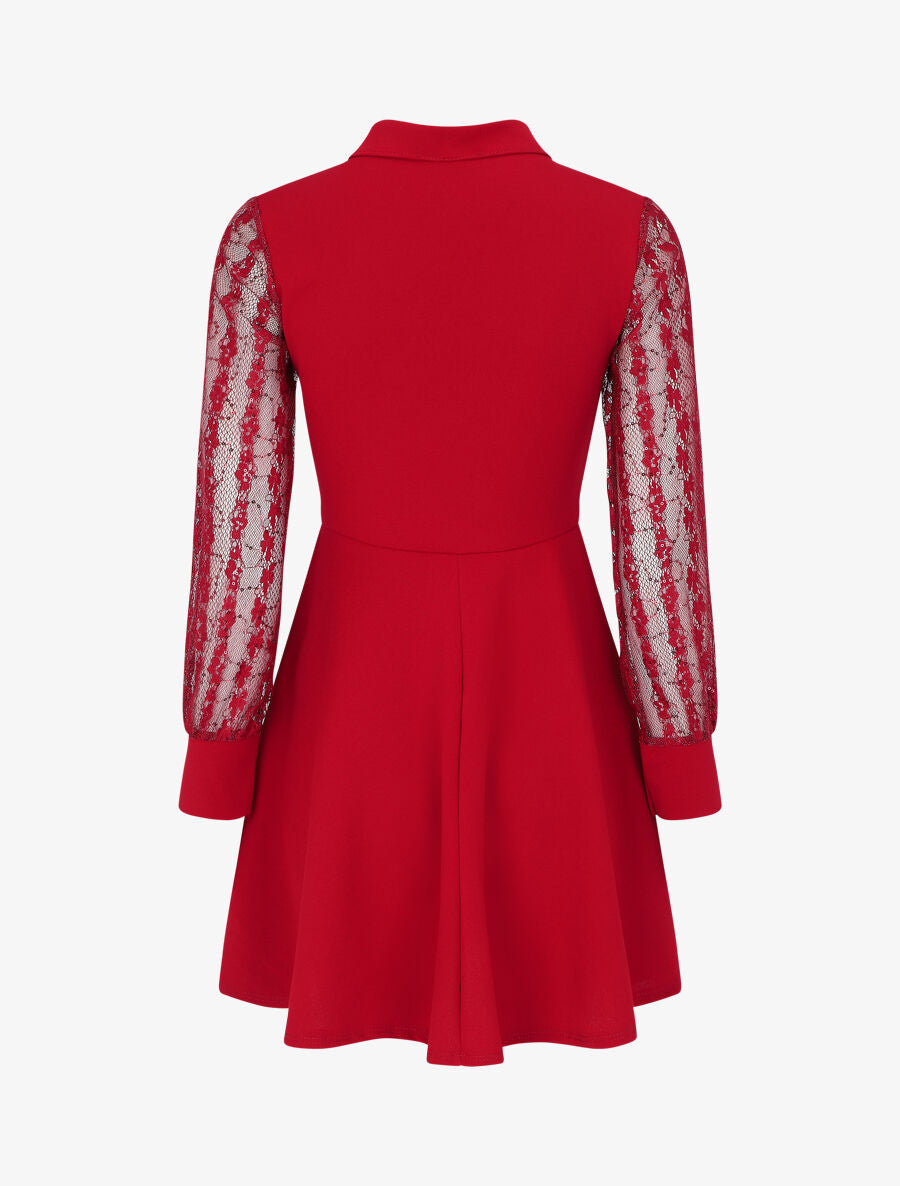 Robe droite à manches en dentelle et sequins - Bordeaux - 2