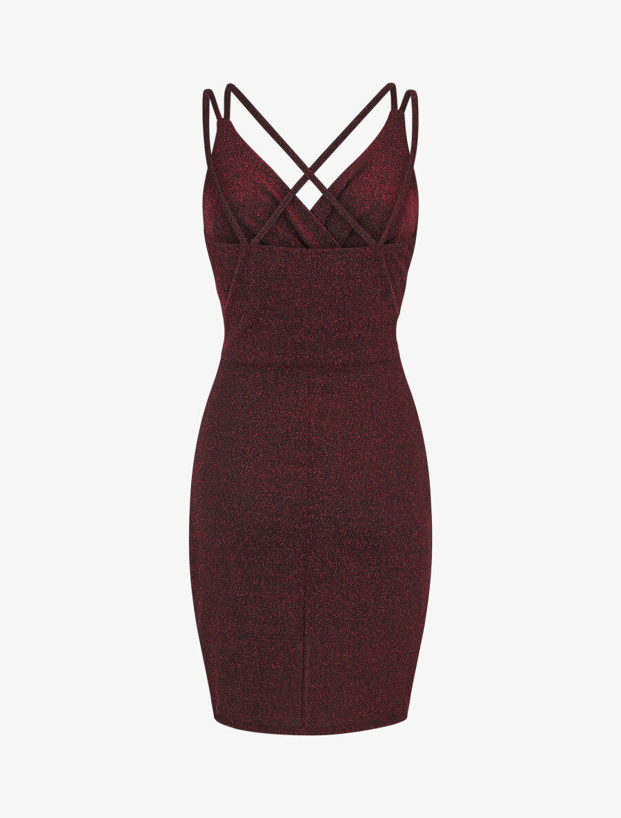 Robe pailletée à bretelles croisées - Rouge - 2
