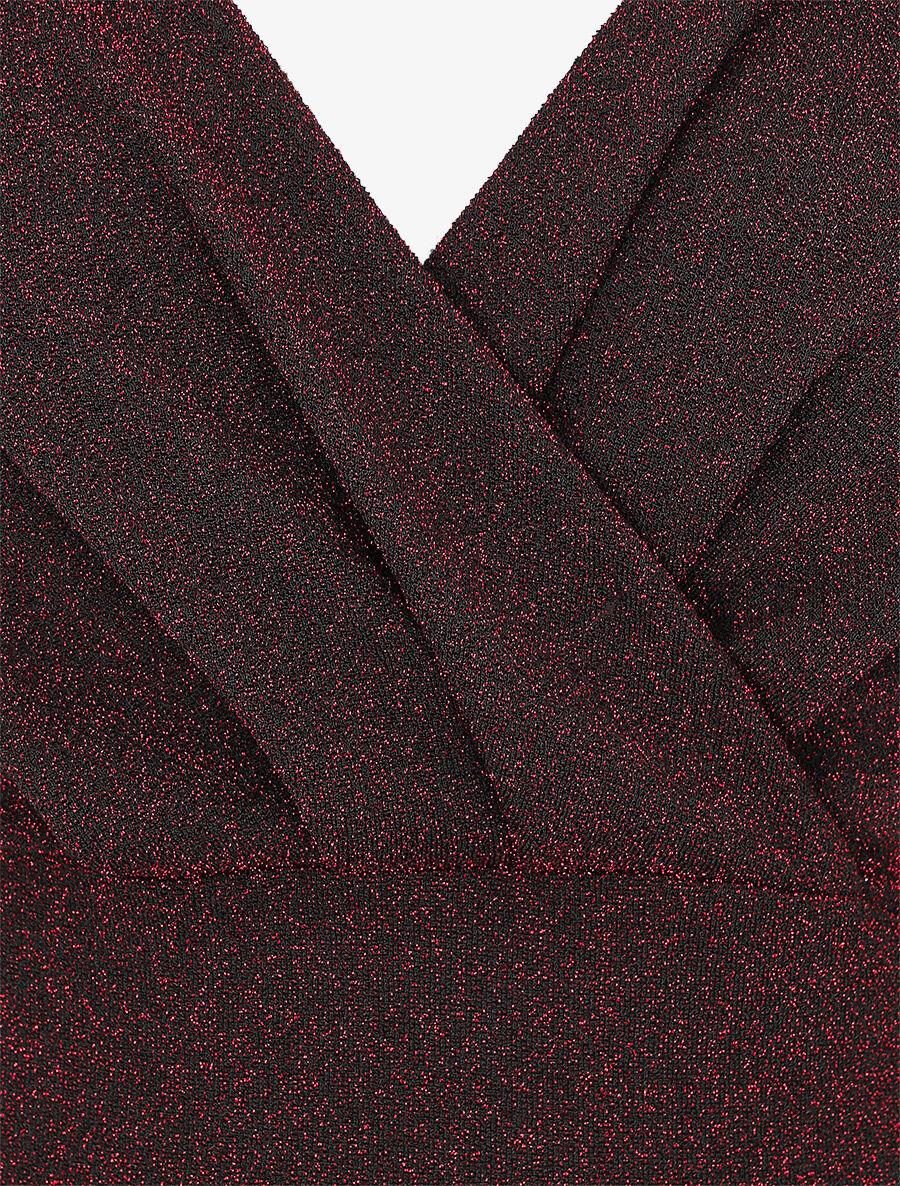 Robe pailletée à bretelles croisées - Rouge - 3