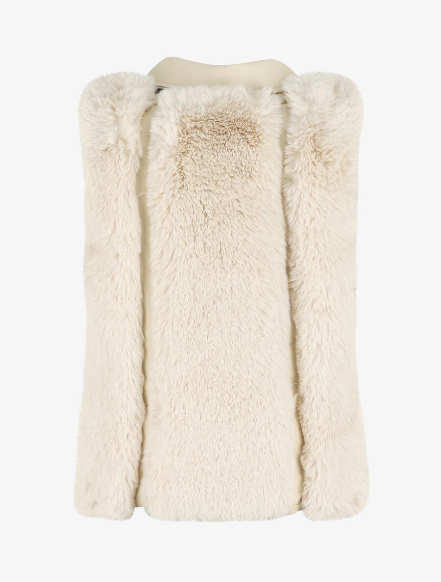 Veste sans manches en simili et fausse fourrure - Beige - 2