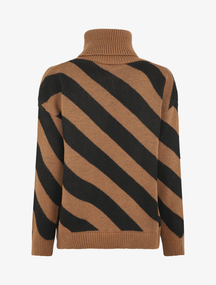 Pull col roulé rayé - Camel - 2