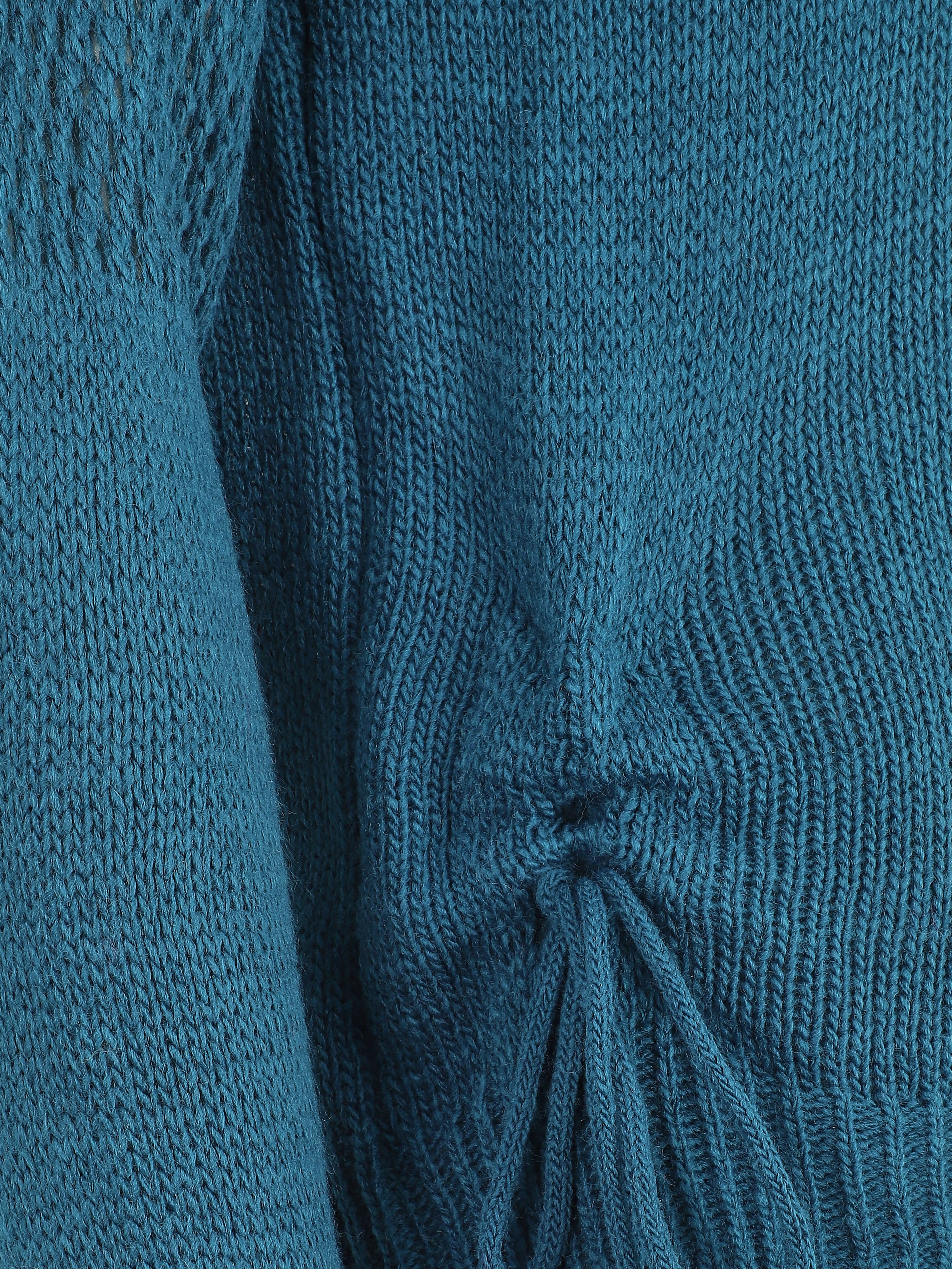 Pull droit uni à liens - Bleu canard - 3