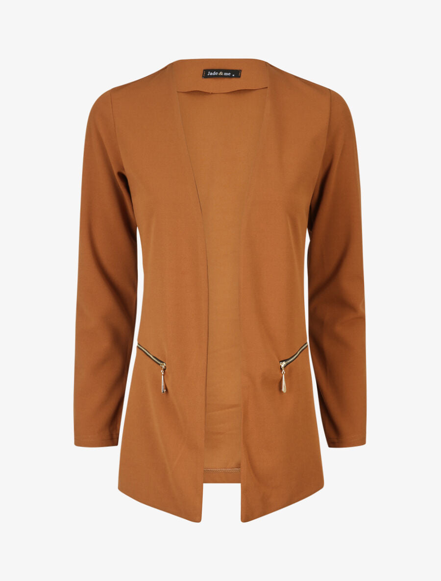 Veste fluide à poches zippées et col droit - Camel - 4