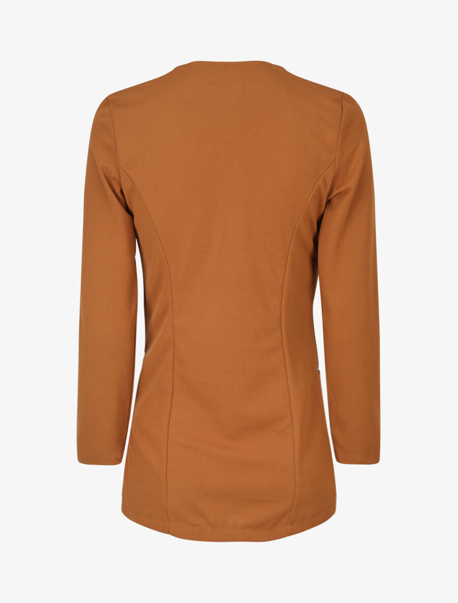 Veste fluide à poches zippées et col droit - Camel - 2