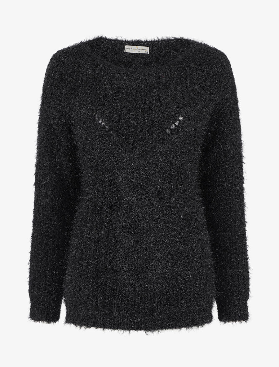 Pull uni duveteux - Noir - 1