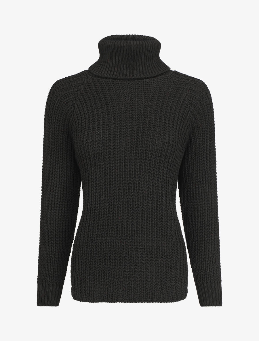 Pull en maille uni à col roulé - Noir - 1