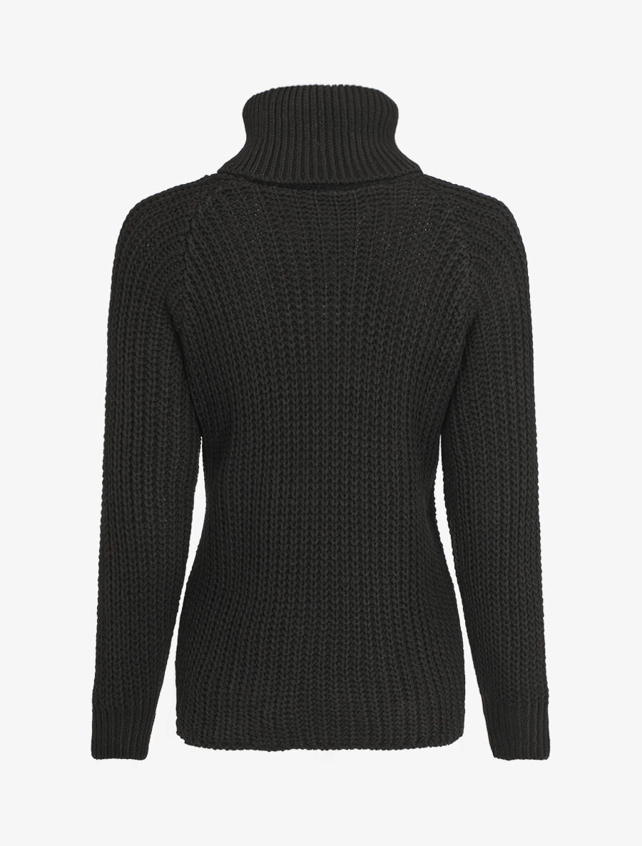 Pull en maille uni à col roulé - Noir - 2