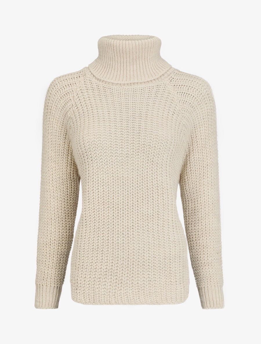 Pull en maille uni à col roulé - Beige - 5