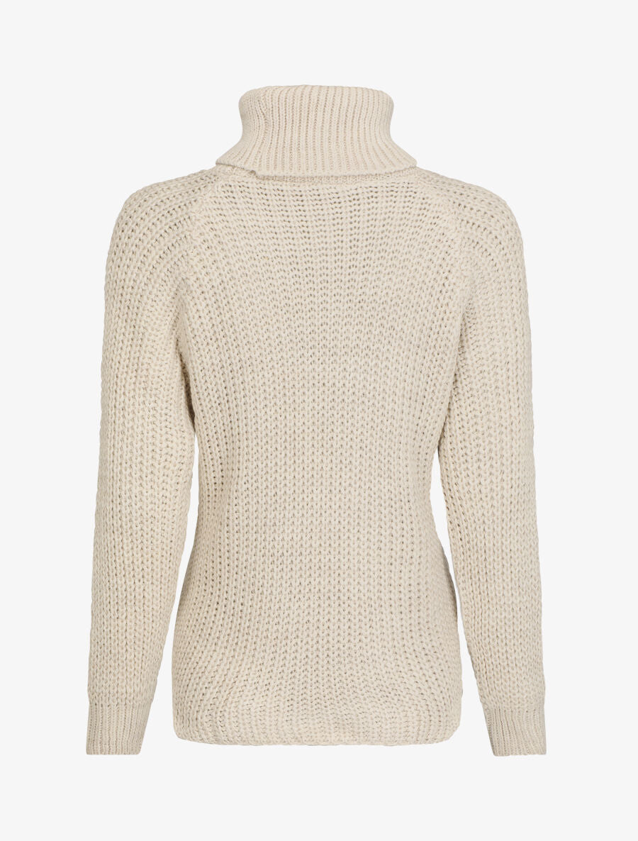 Pull en maille uni à col roulé - Beige - 2