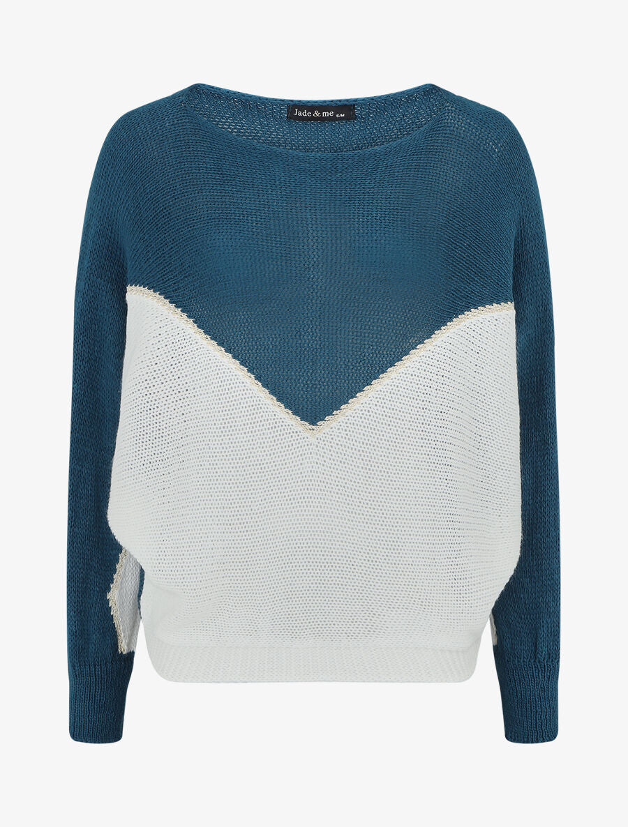 Pull motif V irisé - Bleu canard - 5