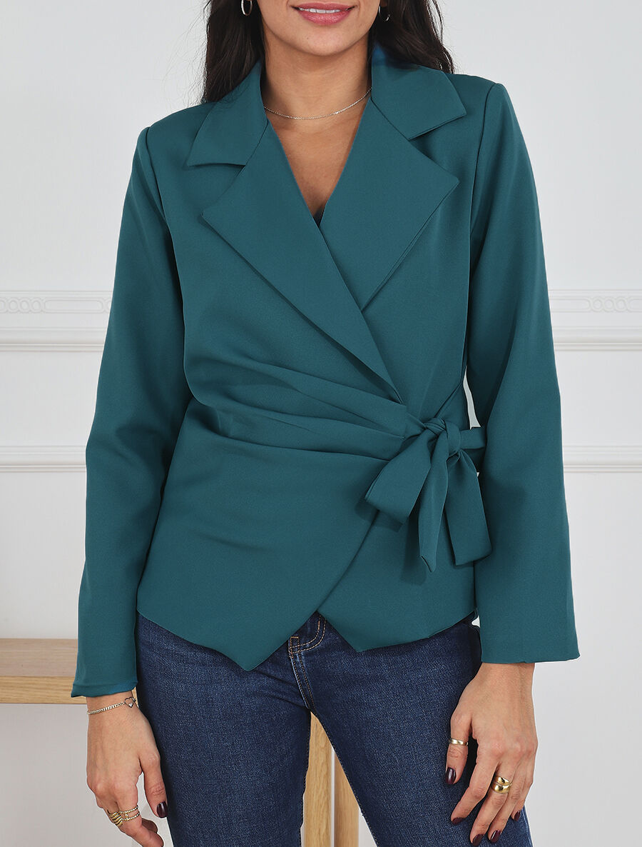 Blazer uni à nouer - Bleu canard - 4