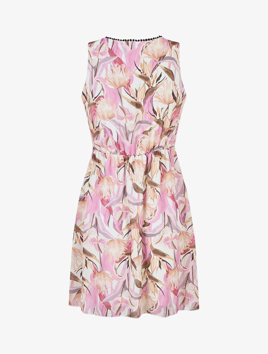 Robe courte tropical sans manches col cache-coeur - Écru - 2