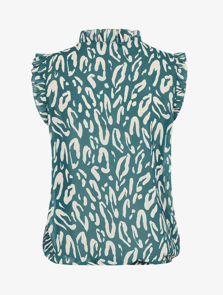 Top léopard sans manches à volants - Bleu canard - 2