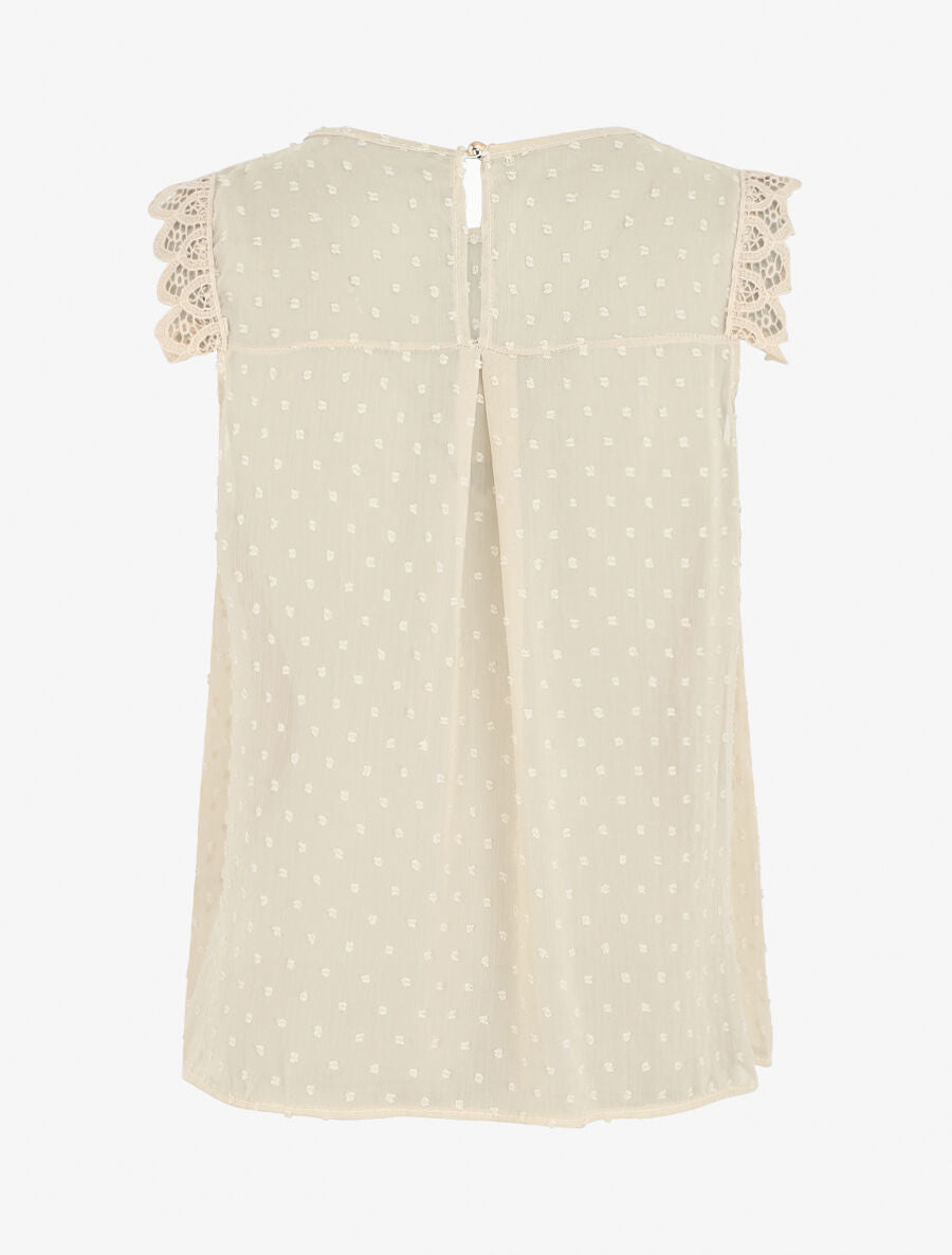 Top plumetis sans manches uni - Beige - 2