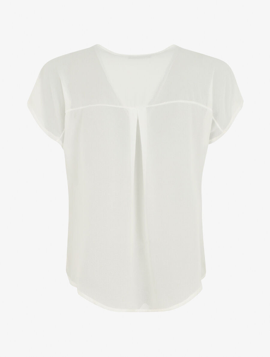 Top uni en voile et broderies - Blanc - 2