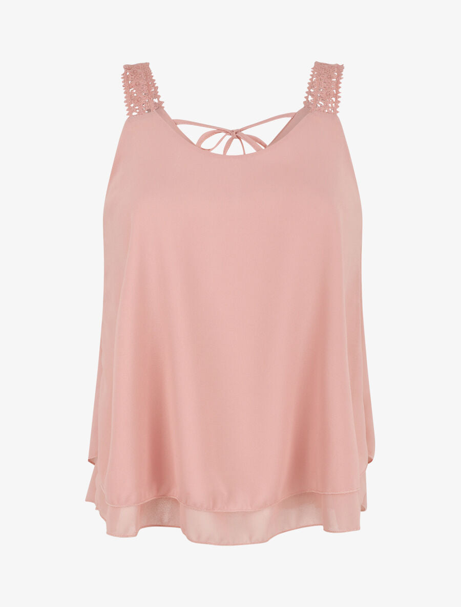 Débardeur fluide uni à bretelles en crochet - Rose - 5