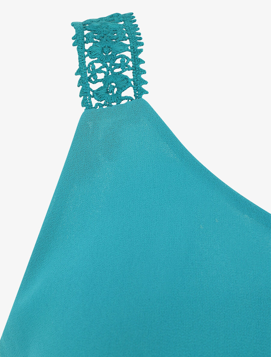 Débardeur fluide uni à bretelles en crochet - Bleu turquoise - 3