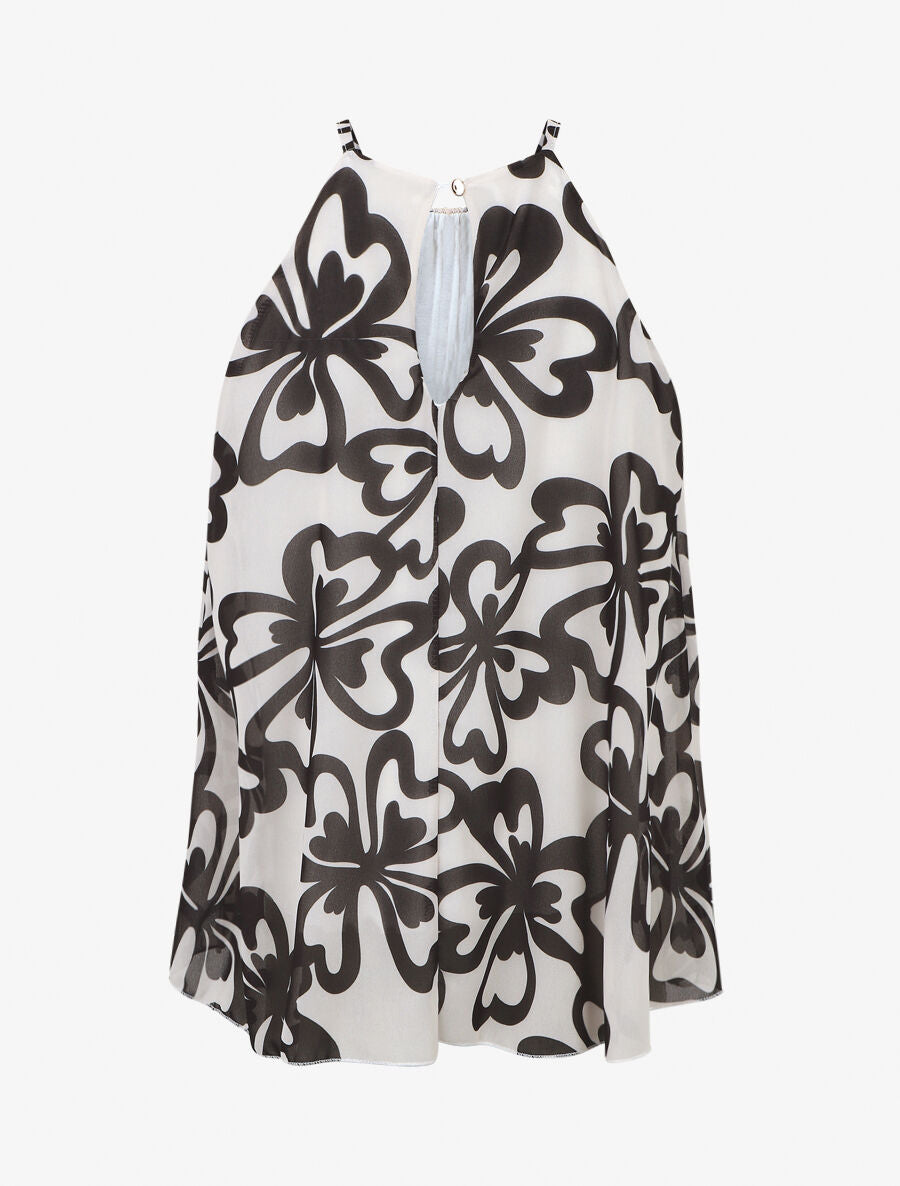 Top sans manches col américain imprimé grandes fleurs - Beige clair - 2