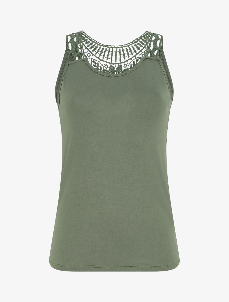 Top uni à détail broderies - Kaki - 1