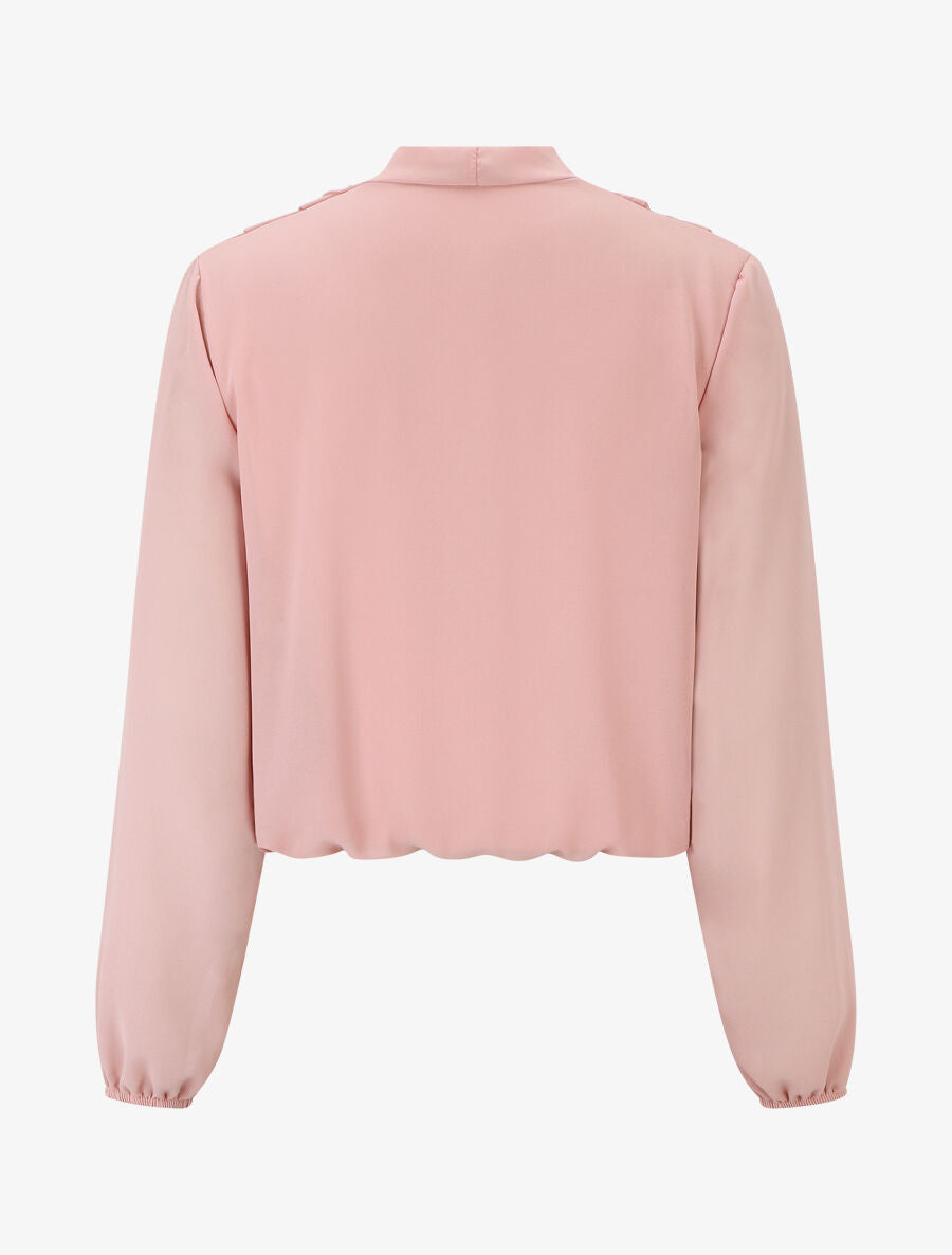 Blouse drapée unie à manches longues - Rose poudré - 2