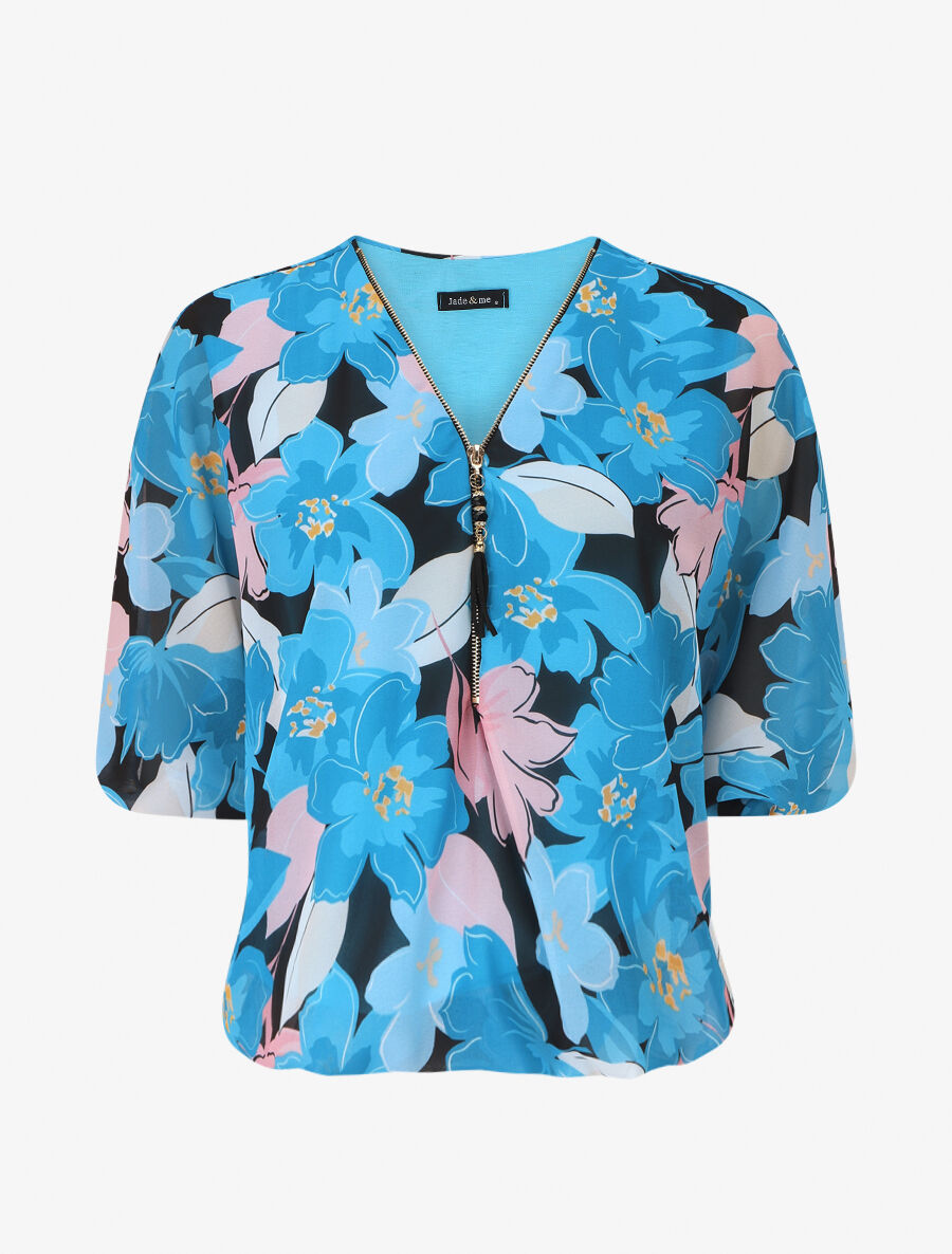 Blouse en voile à imprimé fleuri - Turquoise - 5