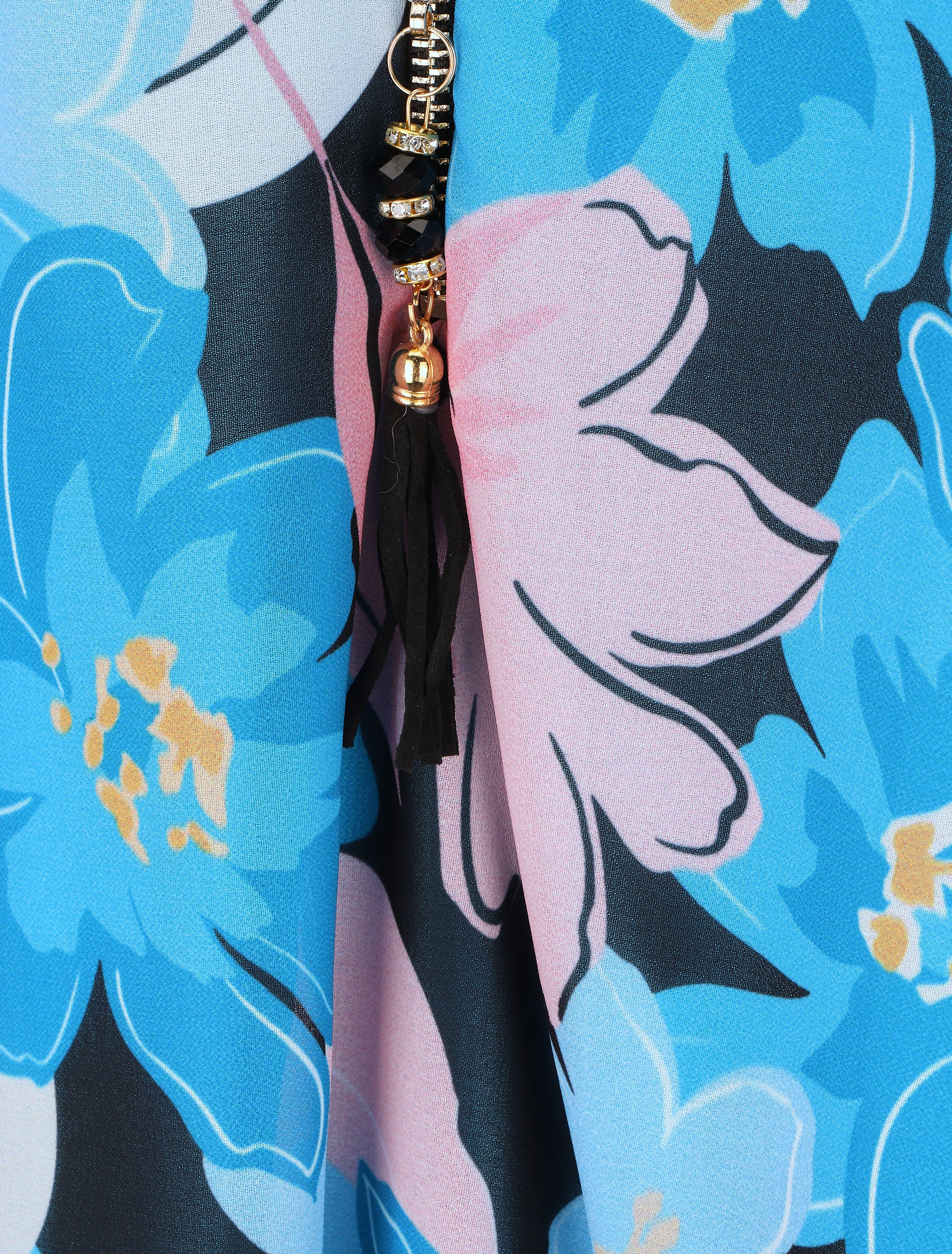 Blouse en voile à imprimé fleuri - Turquoise - 3