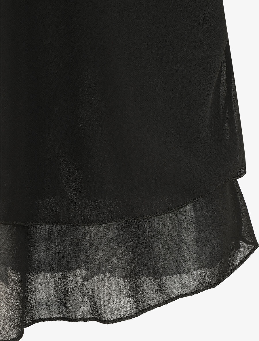 Caraco uni en voile superposé - Noir - 3