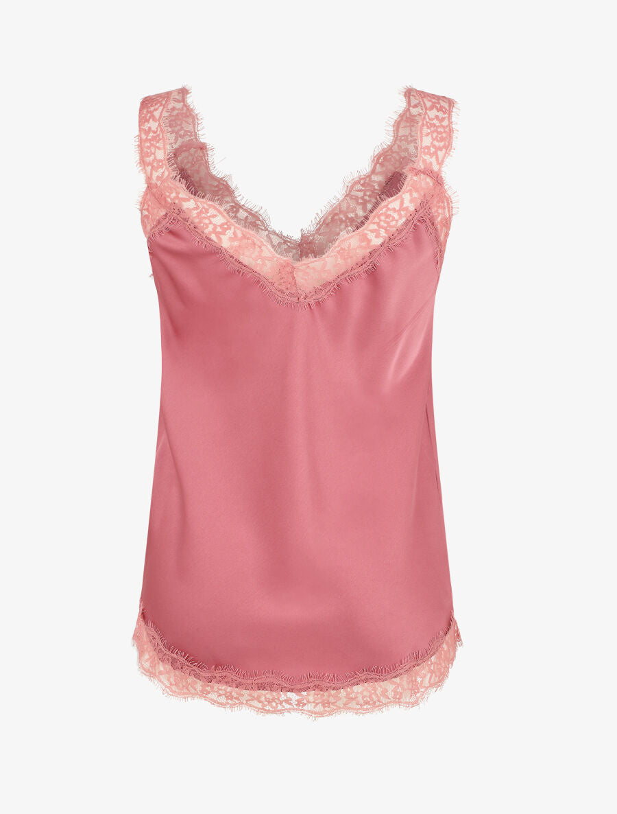Caraco uni à bords en dentelle - Vieux rose - 2