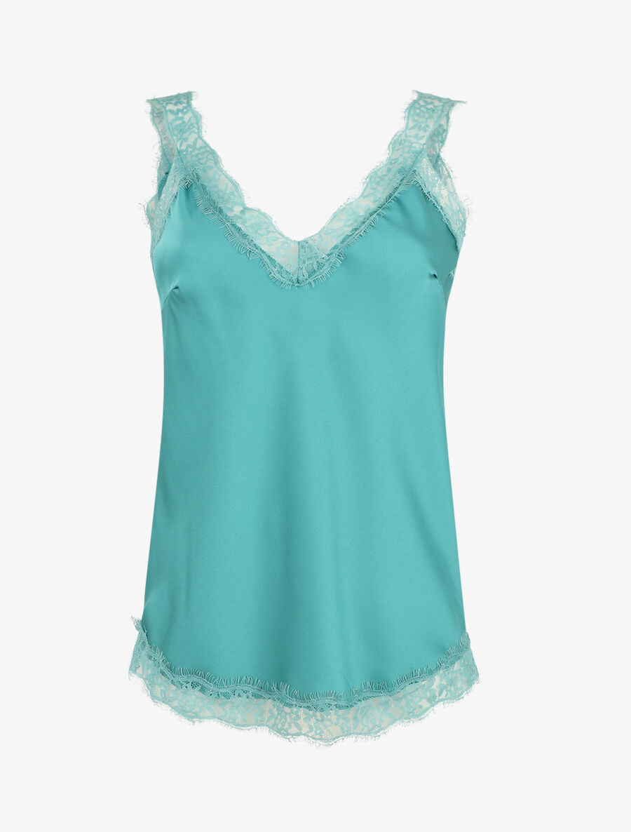 Caraco uni à bords en dentelle - Bleu canard - 1