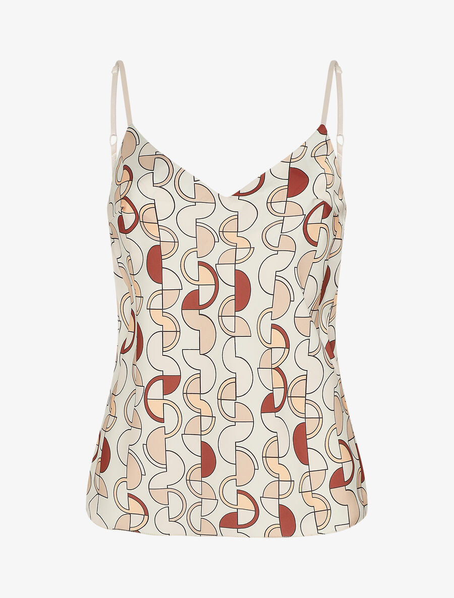 Caraco satiné imprimé graphique - Beige - 5
