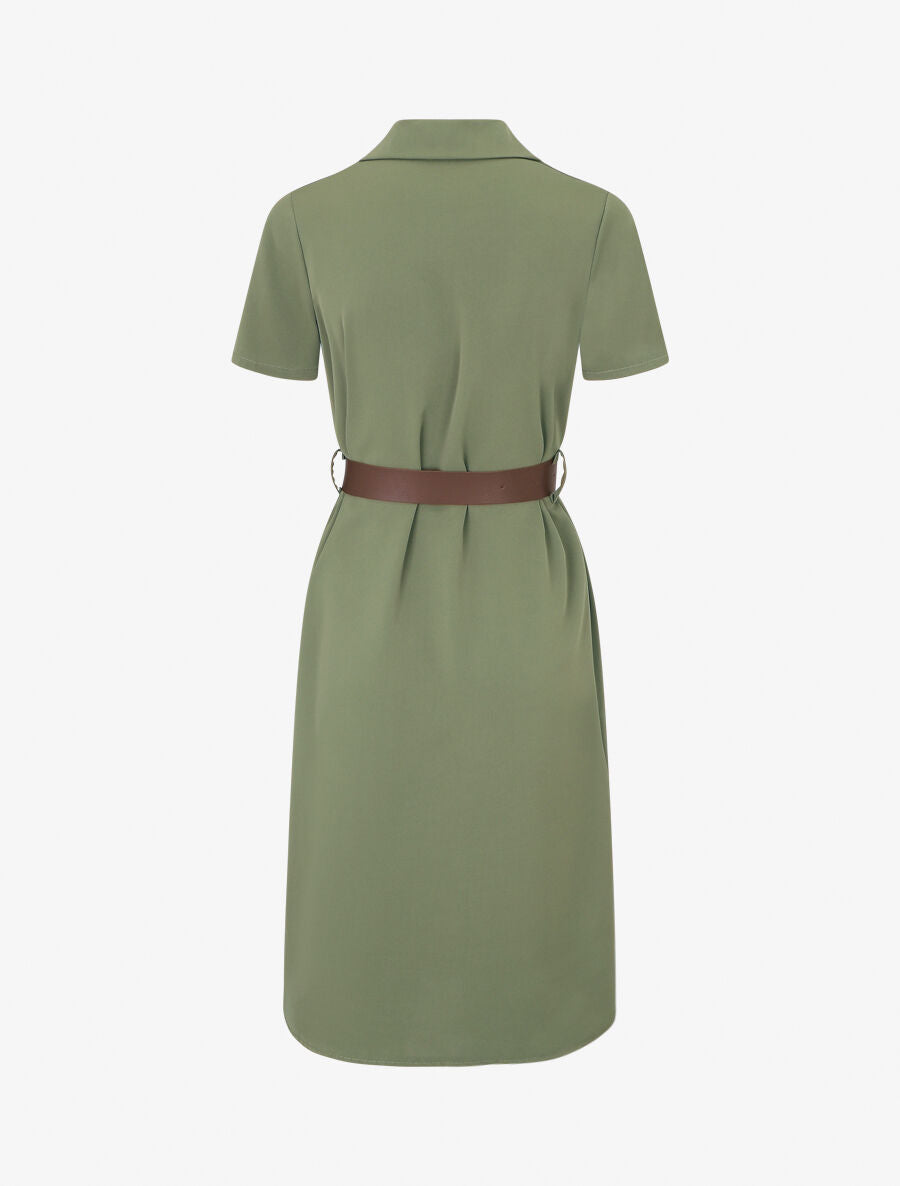 Robe chemise droite unie - Kaki - 2