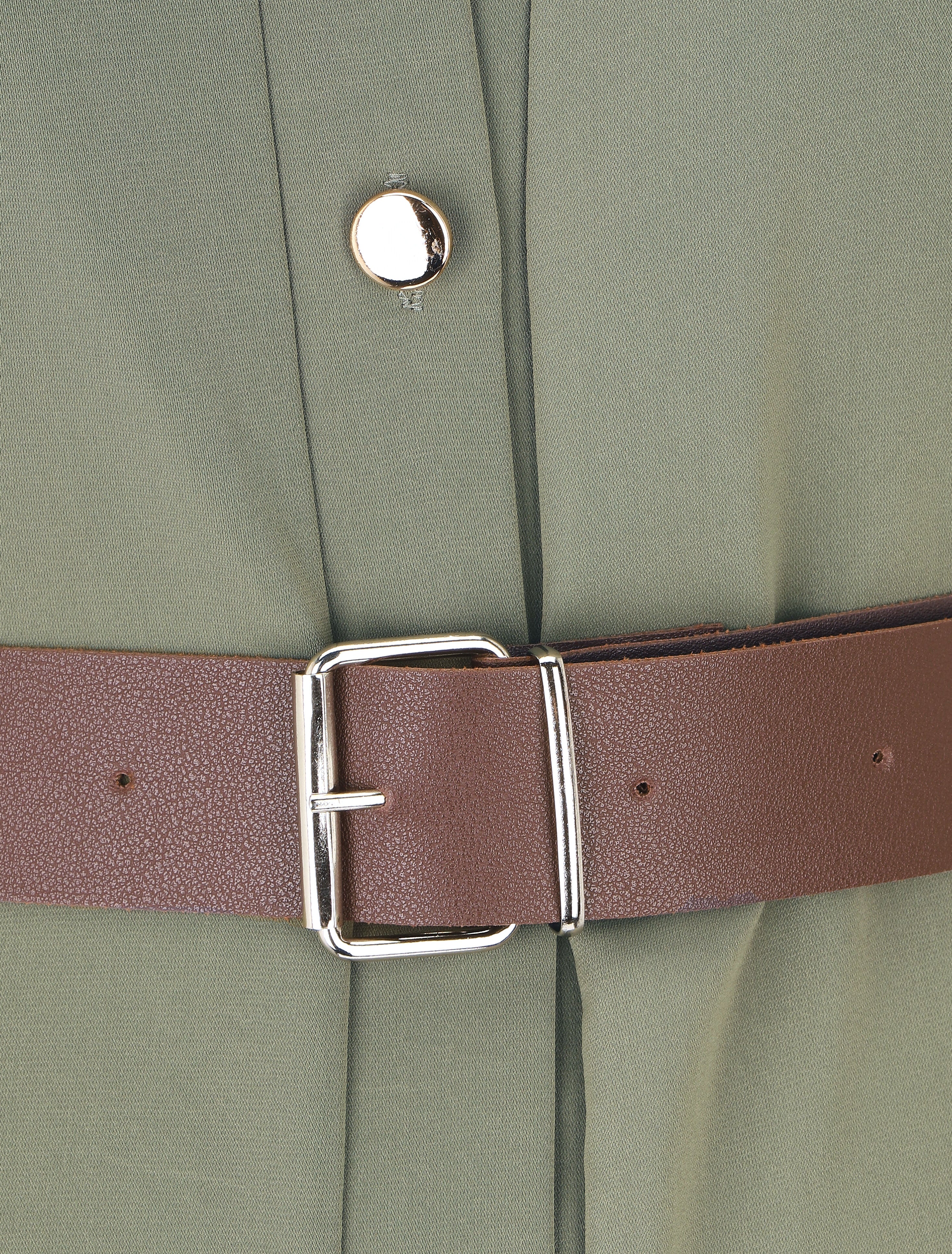 Robe chemise droite unie - Kaki - 3