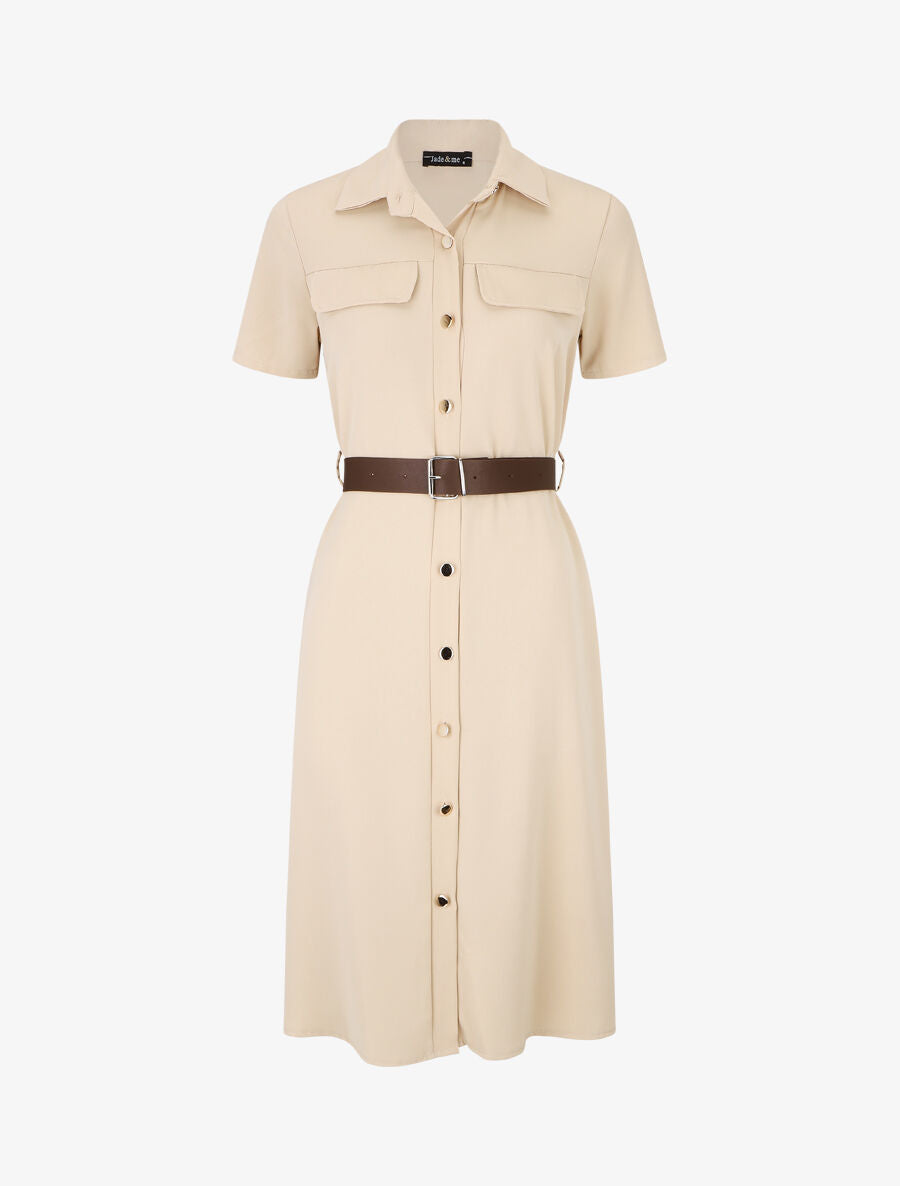 Robe chemise droite unie - Beige - 1