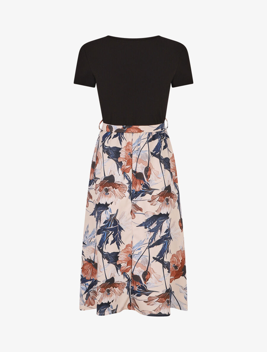 Robe-bi matière imprmé fleuri - Marron - 2