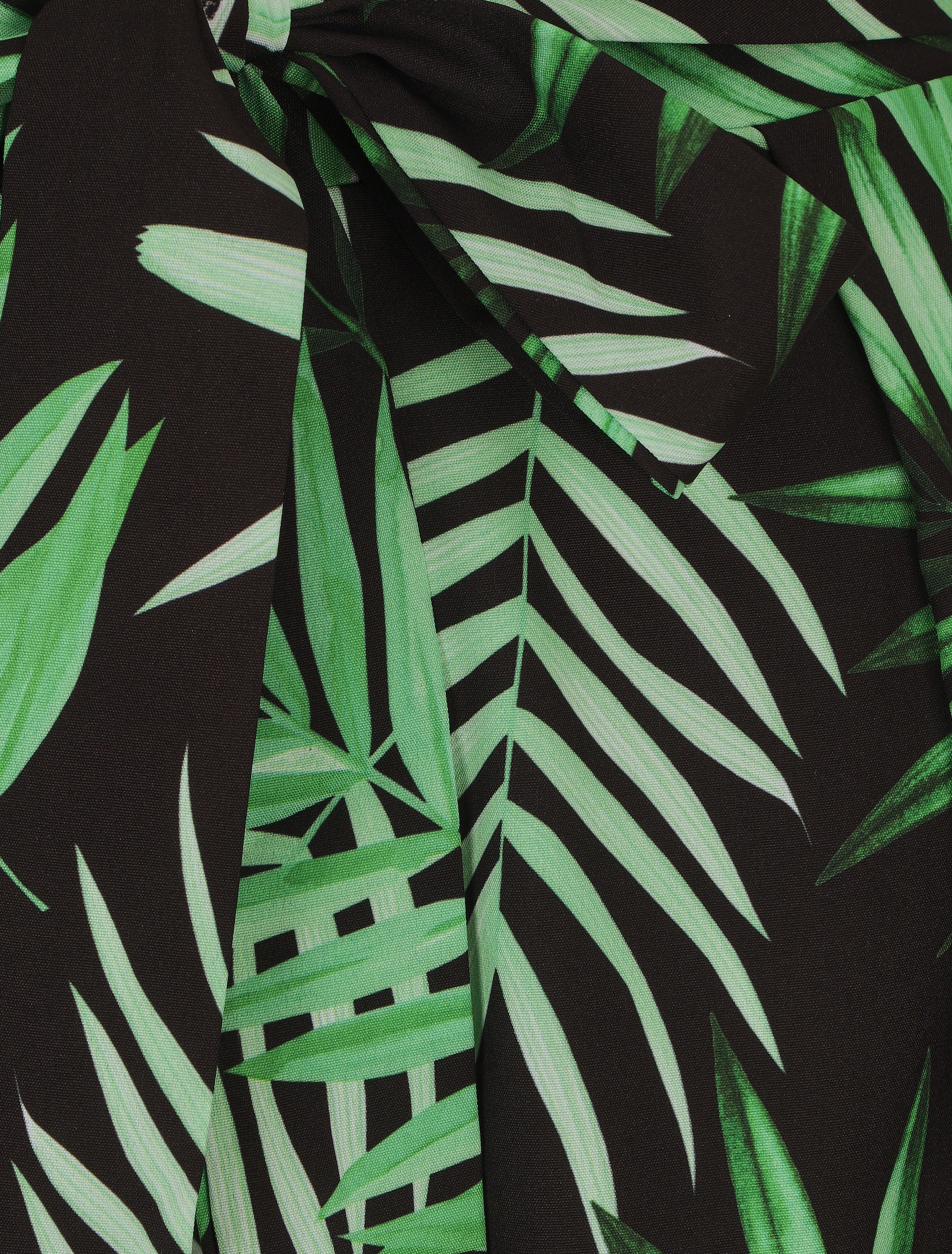 Pantalon ample taille haute imprimé tropical - Noir - 3