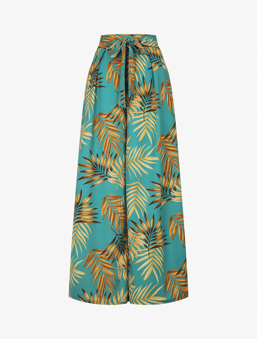 Pantalon ample taille haute imprimé tropical - Turquoise - 5