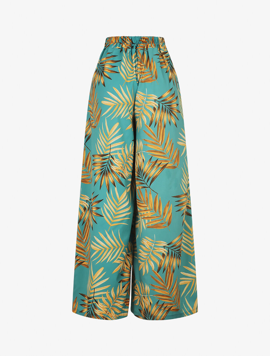 Pantalon ample taille haute imprimé tropical - Turquoise - 2