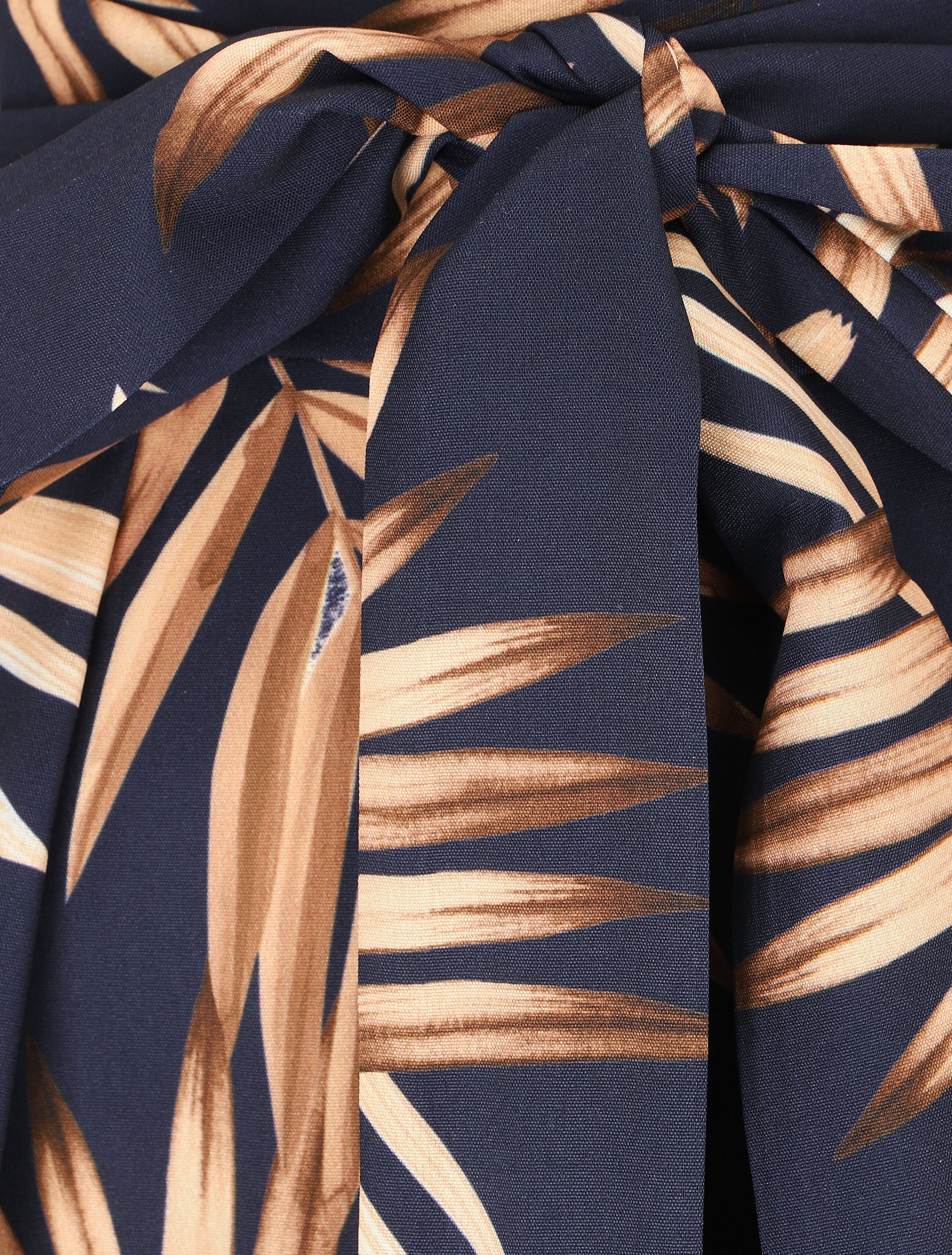 Pantalon ample taille haute imprimé tropical - Marine - 3