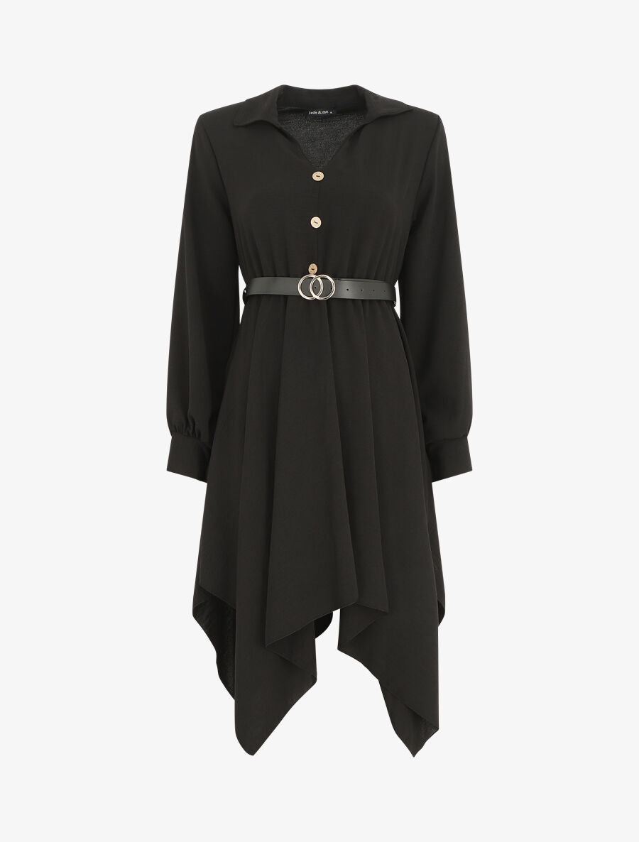 Robe longue asymétrique unie - Noir - 5