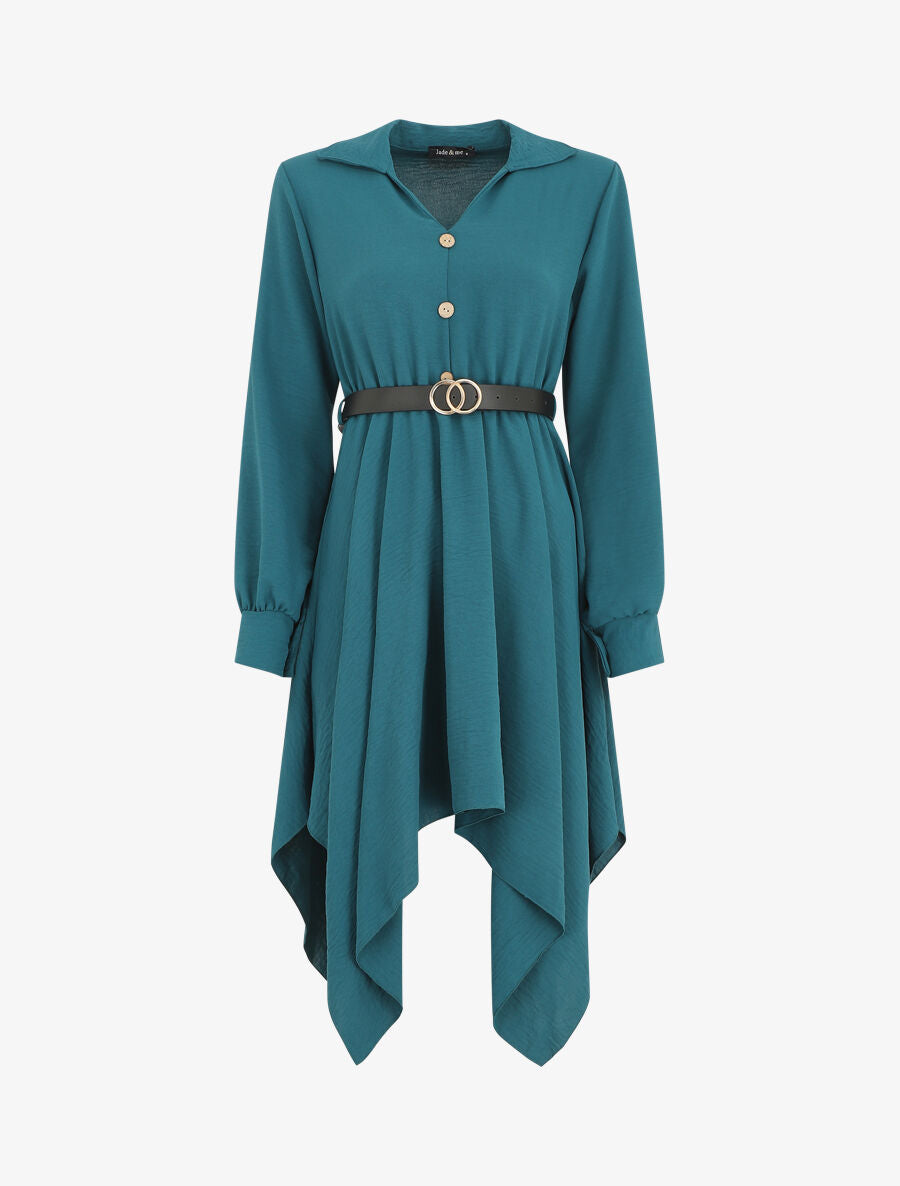 Robe longue asymétrique unie - Bleu canard - 5