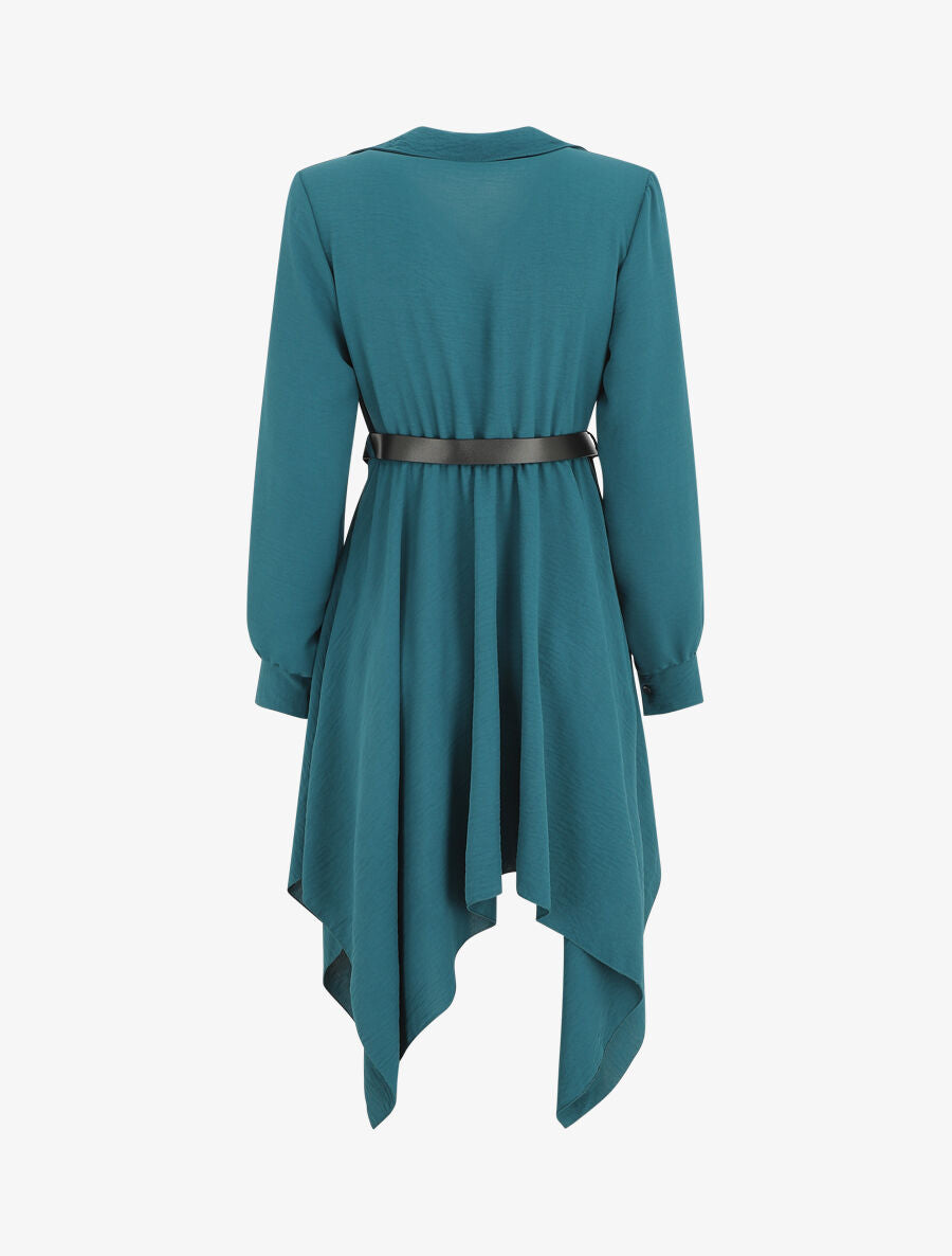 Robe longue asymétrique unie - Bleu canard - 2