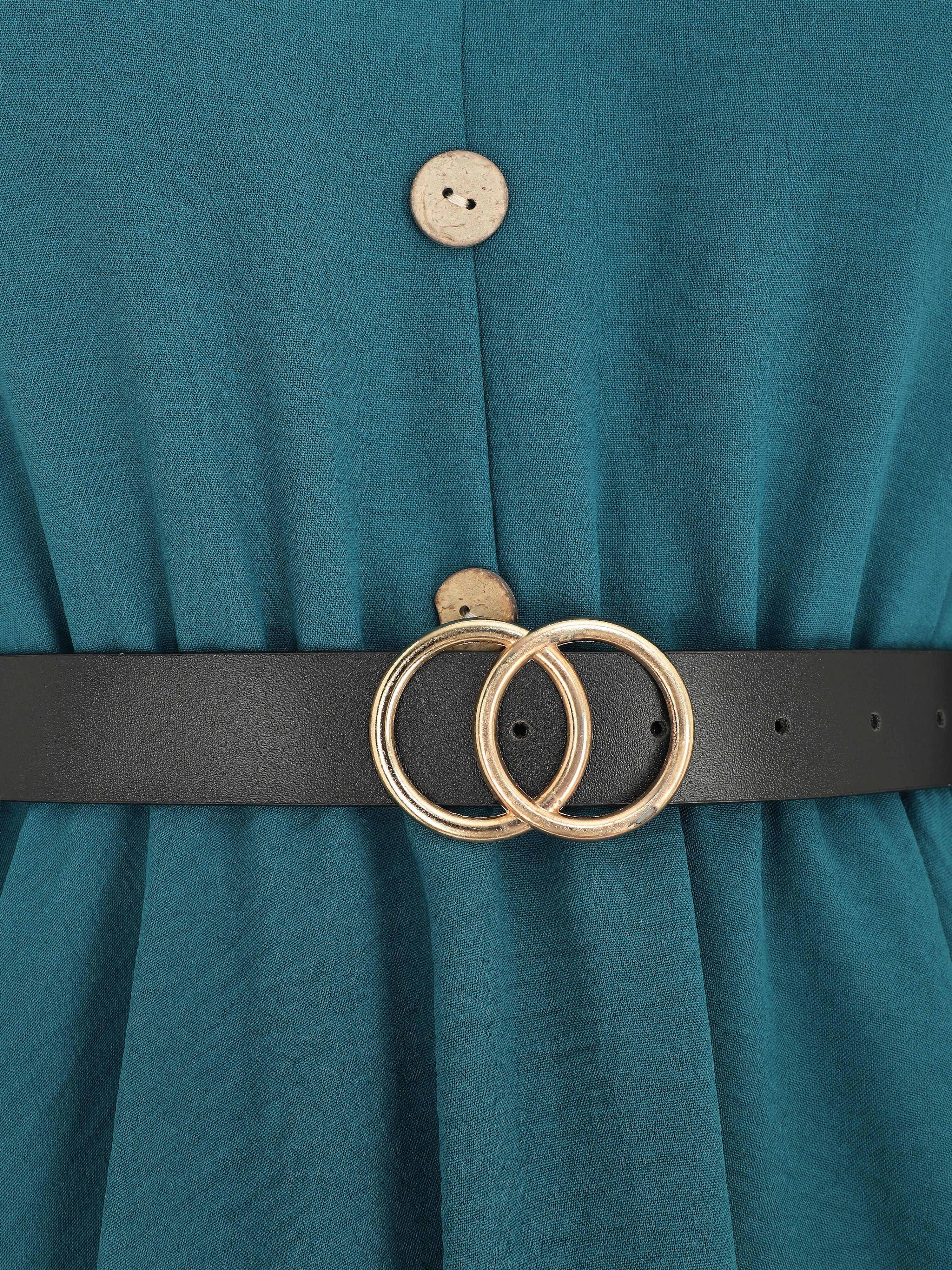 Robe longue asymétrique unie - Bleu canard - 3