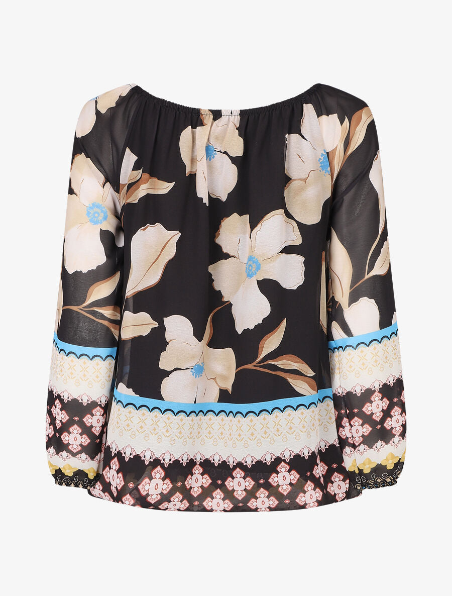 Blouse manches longues imprimé grandes fleurs - Noir - 2