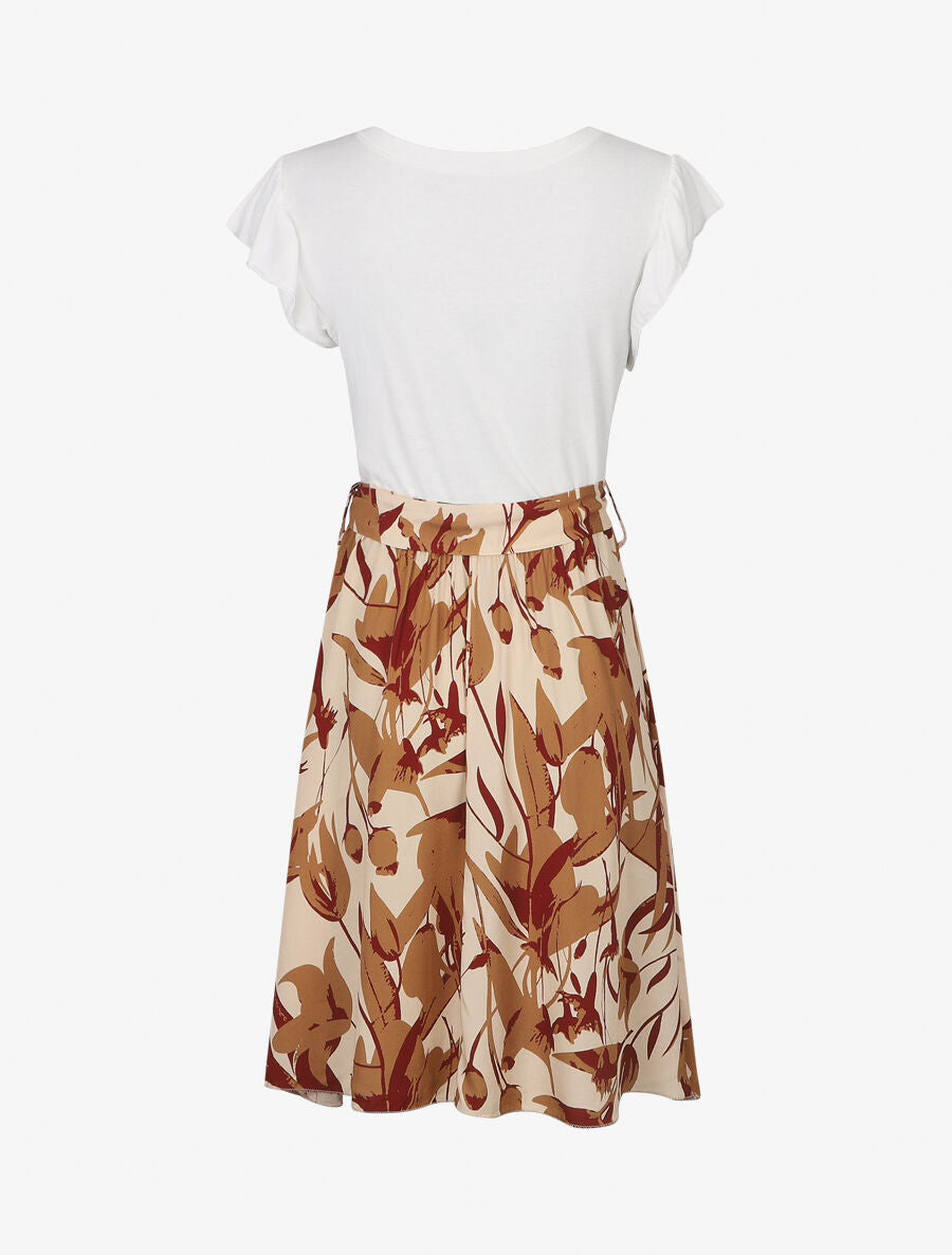 Robe évasée bi-matière imprimé graphique - Beige - 2