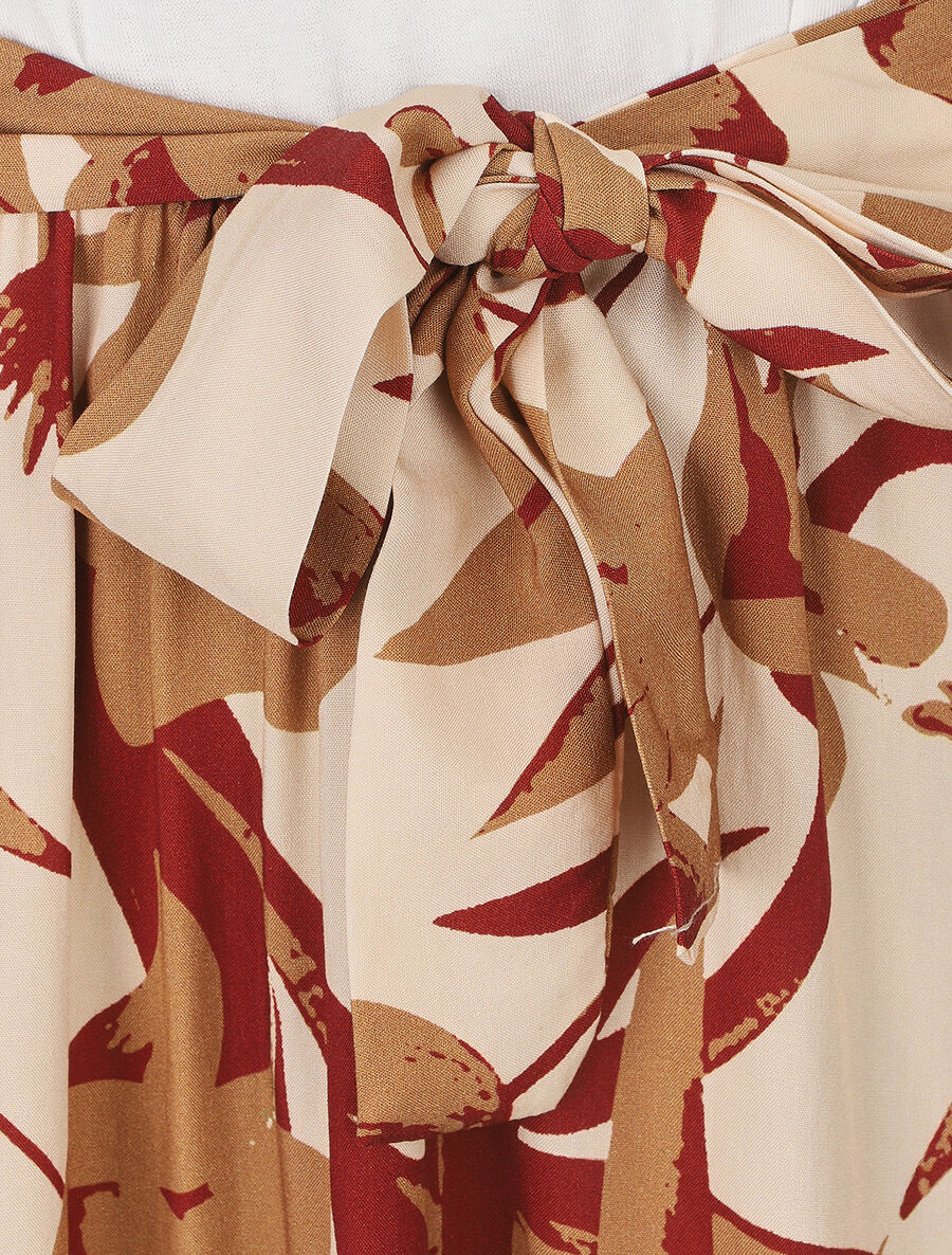 Robe évasée bi-matière imprimé graphique - Beige - 3